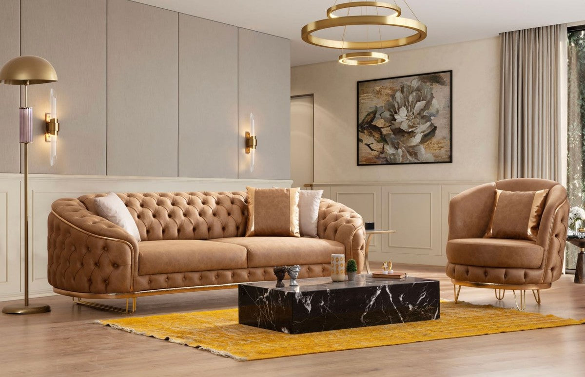 Lyxig Chesterfield Vardagsrumsset – Vintage Brun från Milla Home